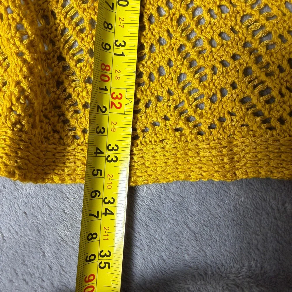 Est. 1946 Womens Mustard Yellow Open Knit Waterfall Cardigan XL Asymmetrical Hem